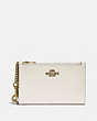 COACH®,ZIP CHAIN CARD CASE IN COLORBLOCK,Leather,Brass/Chalk Multi,Front View