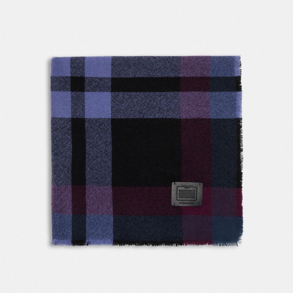 COACH®,PLAID PRINT CASHMERE OVERSIZED BLANKET SCARF,Midnight Navy,Front View