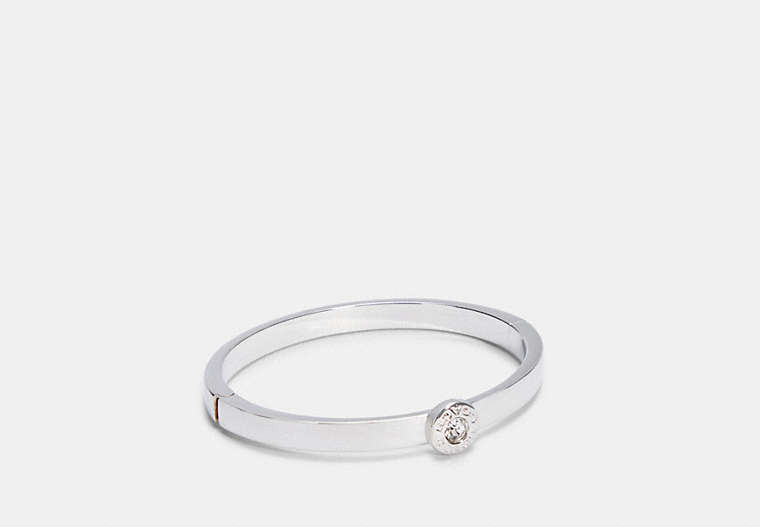 COACH®,OPEN CIRCLE HINGED BANGLE,Metal,Silver,Front View