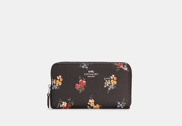 COACH®,MEDIUM ID ZIP WALLET WITH WILDFLOWER PRINT,Silver/Black Multi,Front View