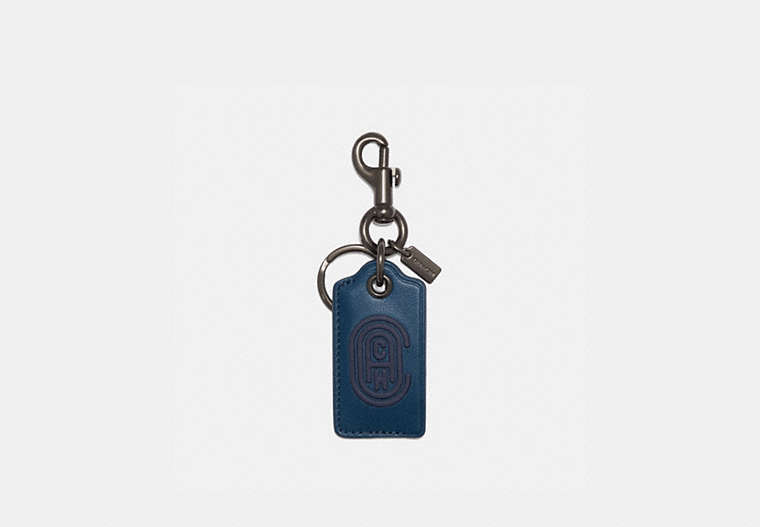 COACH®,Ouvre-bouteille porte-clés avec écusson COACH,Cuir souple,Bleu mer,Front View