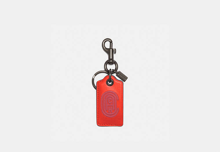 COACH®,BOTTLE OPENER KEY FOB WITH COACH PATCH,Smooth Leather,Electric Coral,Front View