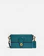 COACH®,CITY BLOCKS RECTANGLE BAG 18,Leather,Mini,Brass/Deep Teal,Front View
