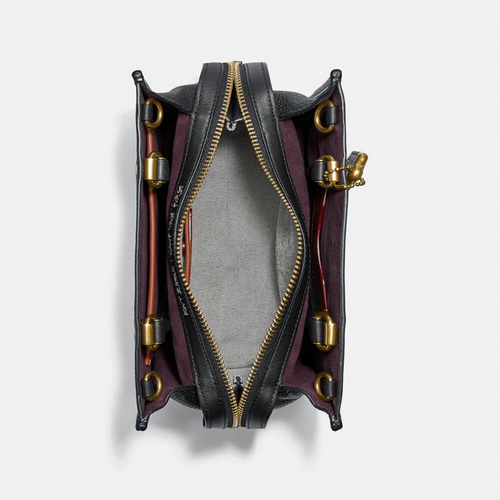 COACH®,COACH X JEAN-MICHEL BASQUIAT ROGUE BAG 25,Leather,Medium,Brass/Black,Inside View,Top View