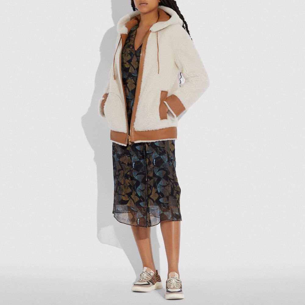 Coach long faux 2024 shearling mix hoodie