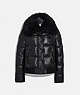 COACH®,PUFFER JACKET WITH SHEARLING,Nylon,Black,Front View
