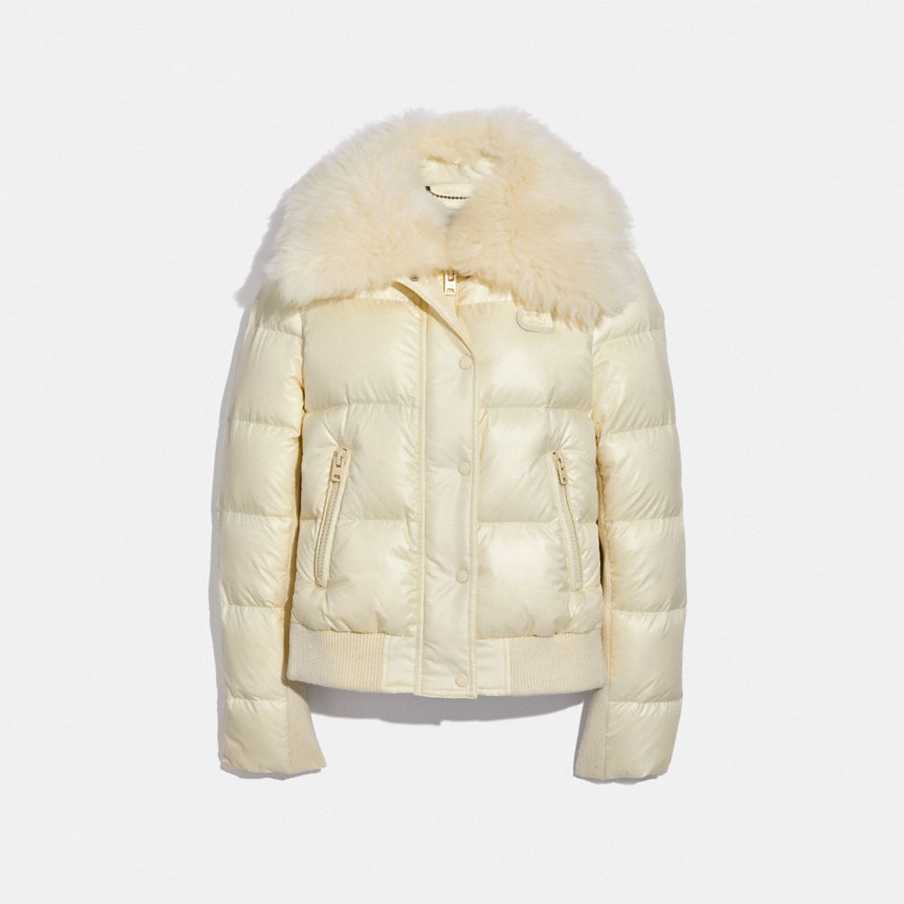 Coach down jacket with cheap shearling collar