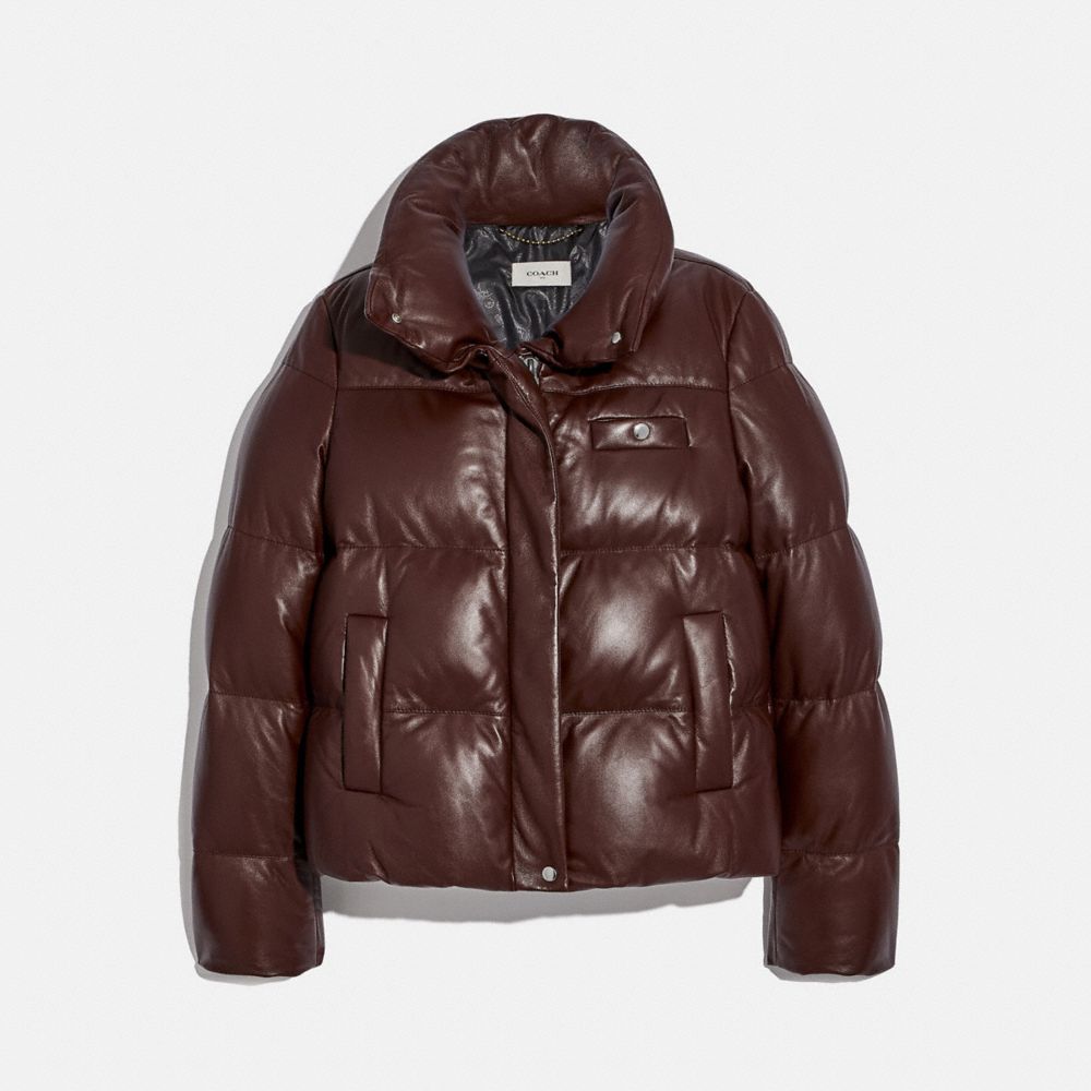 COACH®,LEATHER PUFFER BLOUSON,Leather,MOCHA,Front View image number 0