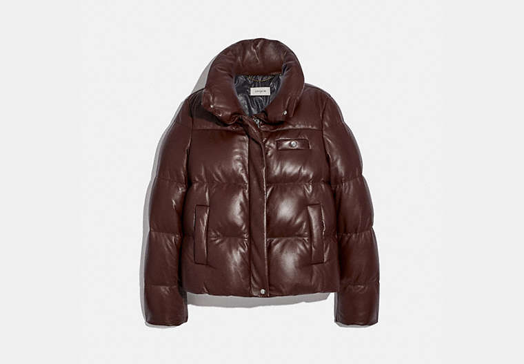 COACH®,LEATHER PUFFER BLOUSON,Leather,MOCHA,Front View