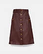 COACH®,SNAP FRONT LEATHER SKIRT,Leather,Espresso,Front View