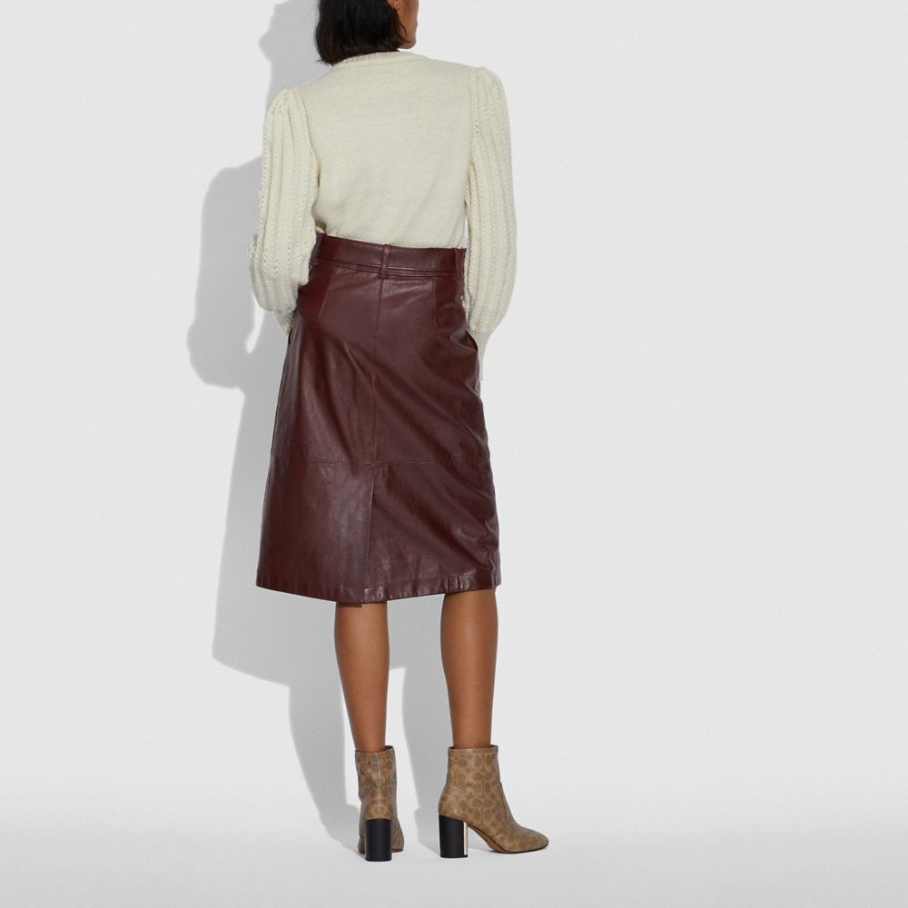 COACH®  Heritage C Long Leather Skirt