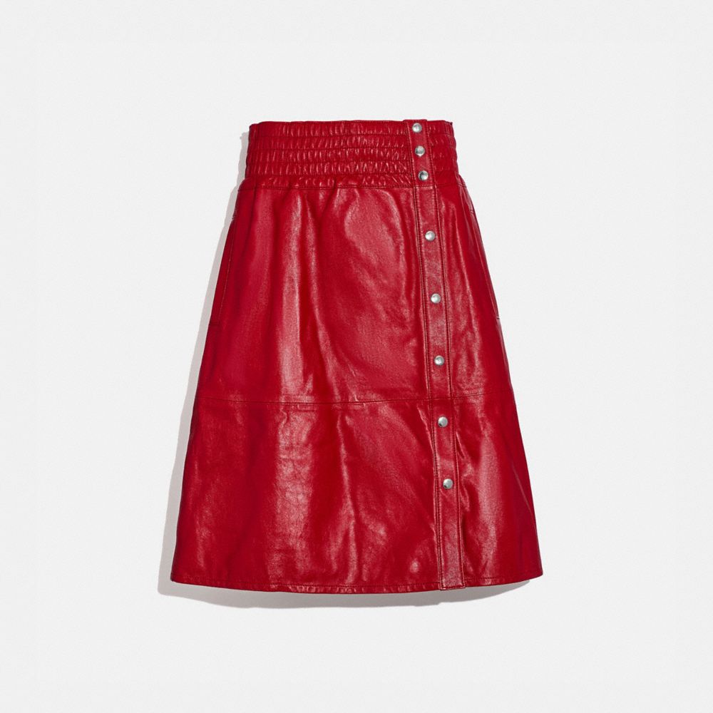 COACH®: Smocked Leather Skirt