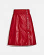 COACH®,SMOCKED LEATHER SKIRT,Smooth Leather,Scarlet,Front View