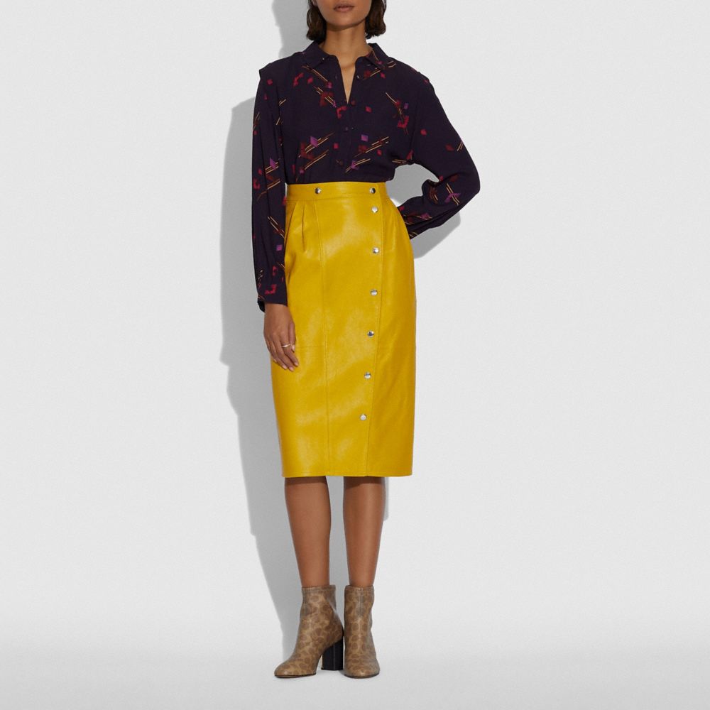 COACH®,Leather Snap Midi Skirt,,Scale View