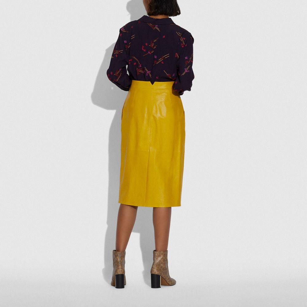 COACH®,Leather Snap Midi Skirt,,Scale View