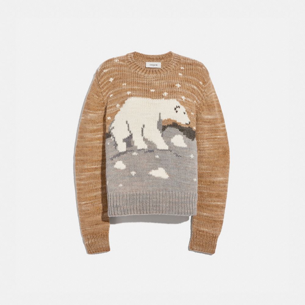 COACH®,POLAR BEAR SWEATER,Mixed Material,BEIGE,Front View image number 0