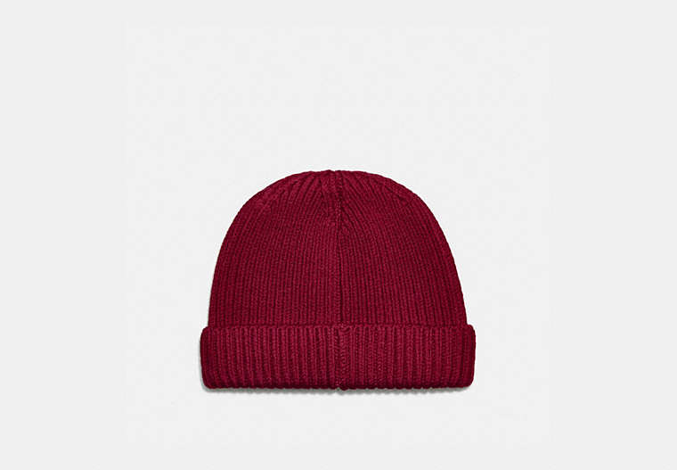 COACH®,KNIT BEANIE,wool,Burgundy,Front View