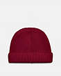 COACH®,KNIT BEANIE,wool,Burgundy,Front View