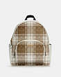 COACH®,COURT BACKPACK IN SIGNATURE CANVAS WITH HUNTING FISHING PLAID PRINT,Large,Gold/Khaki Chalk Multi,Front View