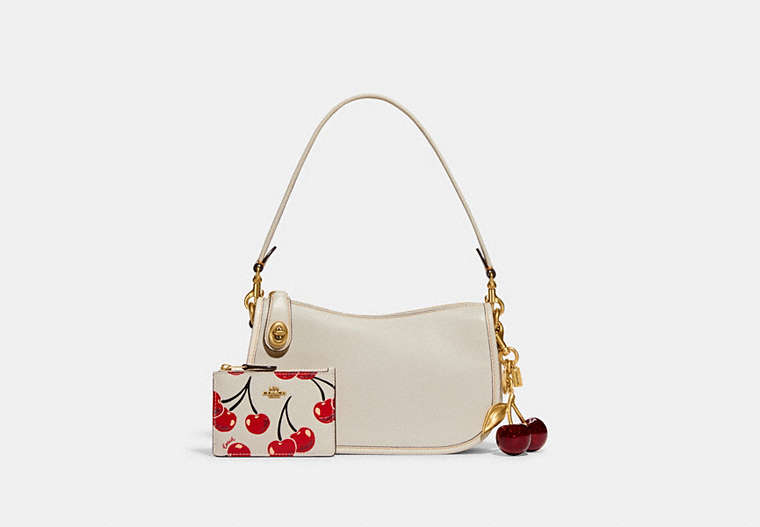 COACH®,Swinger Bag With Cherry Bag Charm & Cherry Print Mini Skinny Id Case,Shoulder bag,Glovetan Leather,