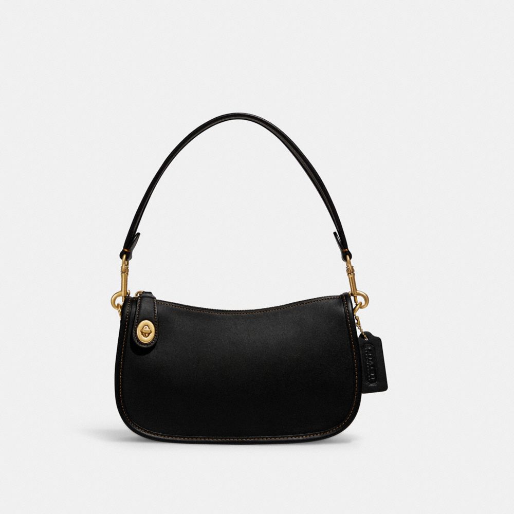 COACH®,SWINGER BAG,Glovetan Leather,Medium,Brass/Black,Front View