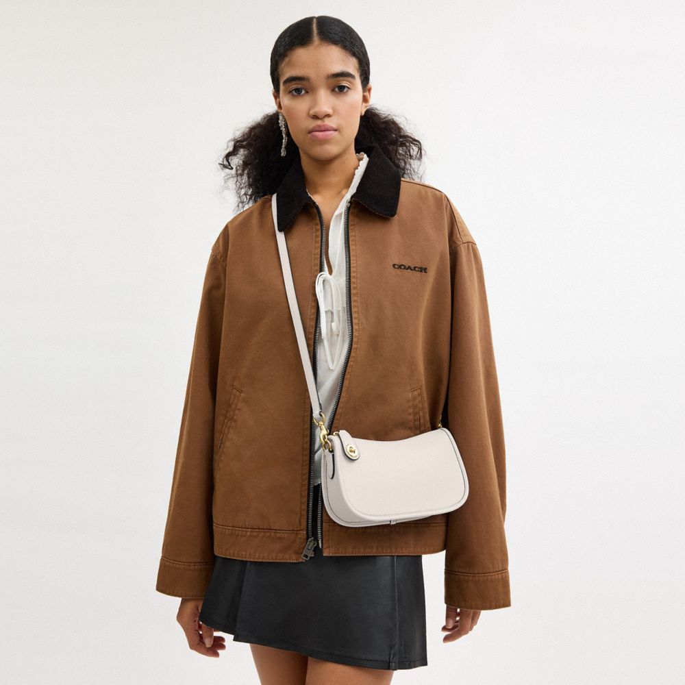 COACH®,Swinger Bag,Leather,Shoulder Bag,Logo,Metal,Gold Metal,Day Party,White
