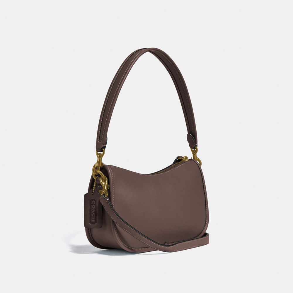 COACH®,Swinger Bag,Leather,Shoulder Bag,Embossed,Logo,Gold Metal,Casual,,Angle View