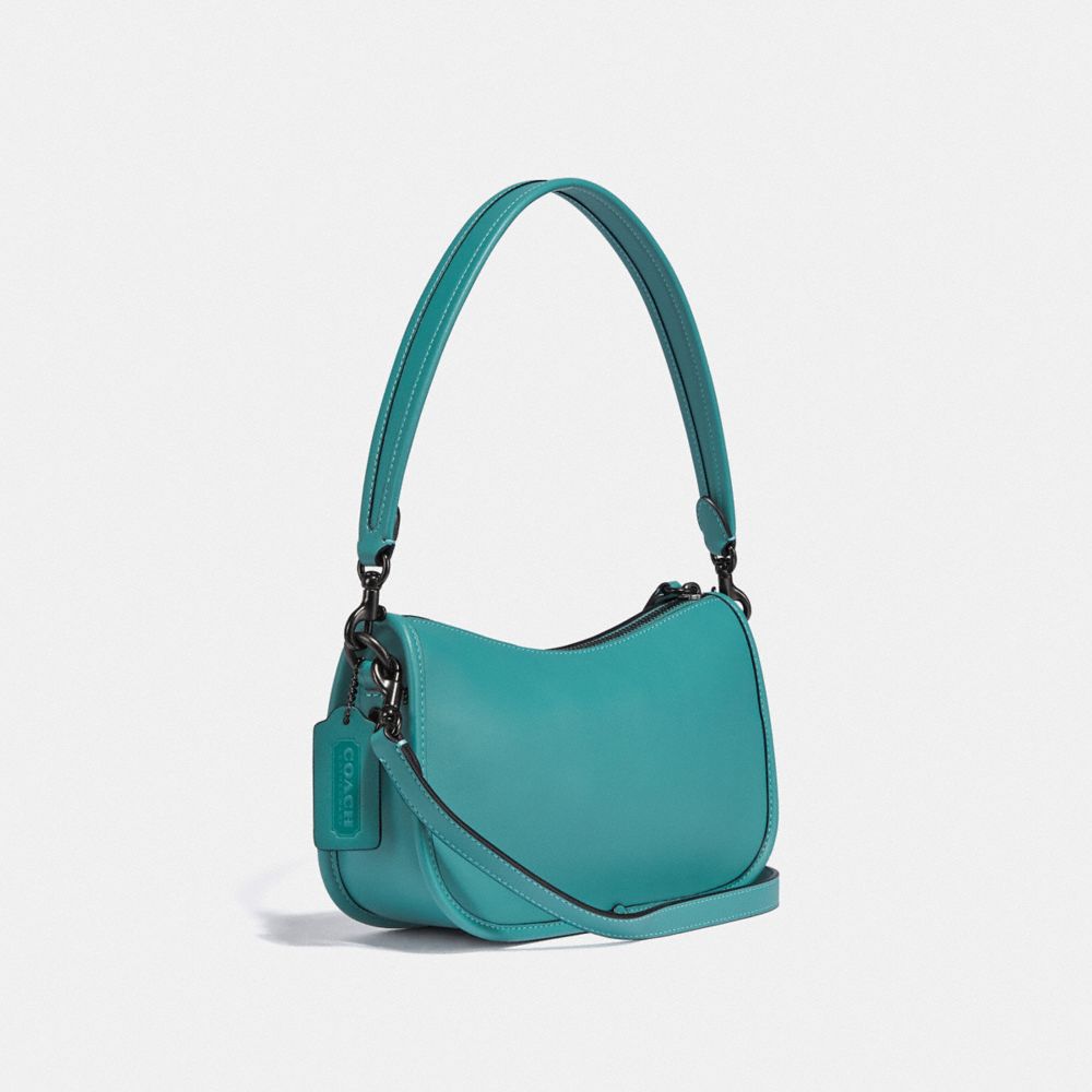 COACH®,SAC À BANDOULIÈRE,Cuir lisse,Étain/Bleu sarcelle rétro,Angle View