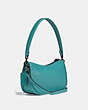 COACH®,SWINGER BAG,Glovetanned Leather,Medium,Pewter/Retro Teal,Angle View