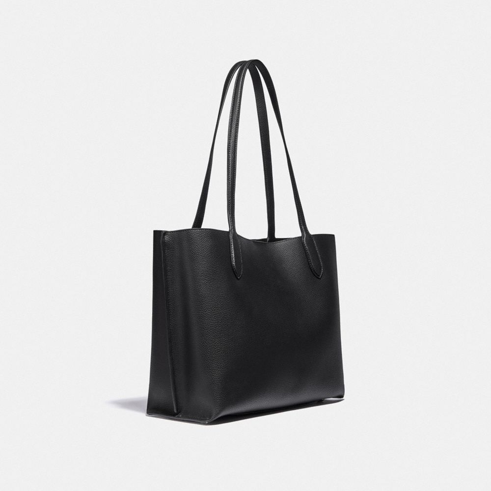 COACH®,WILLOW TOTE BAG,Refined Pebble Leather,Large,Brass/Black,Angle View