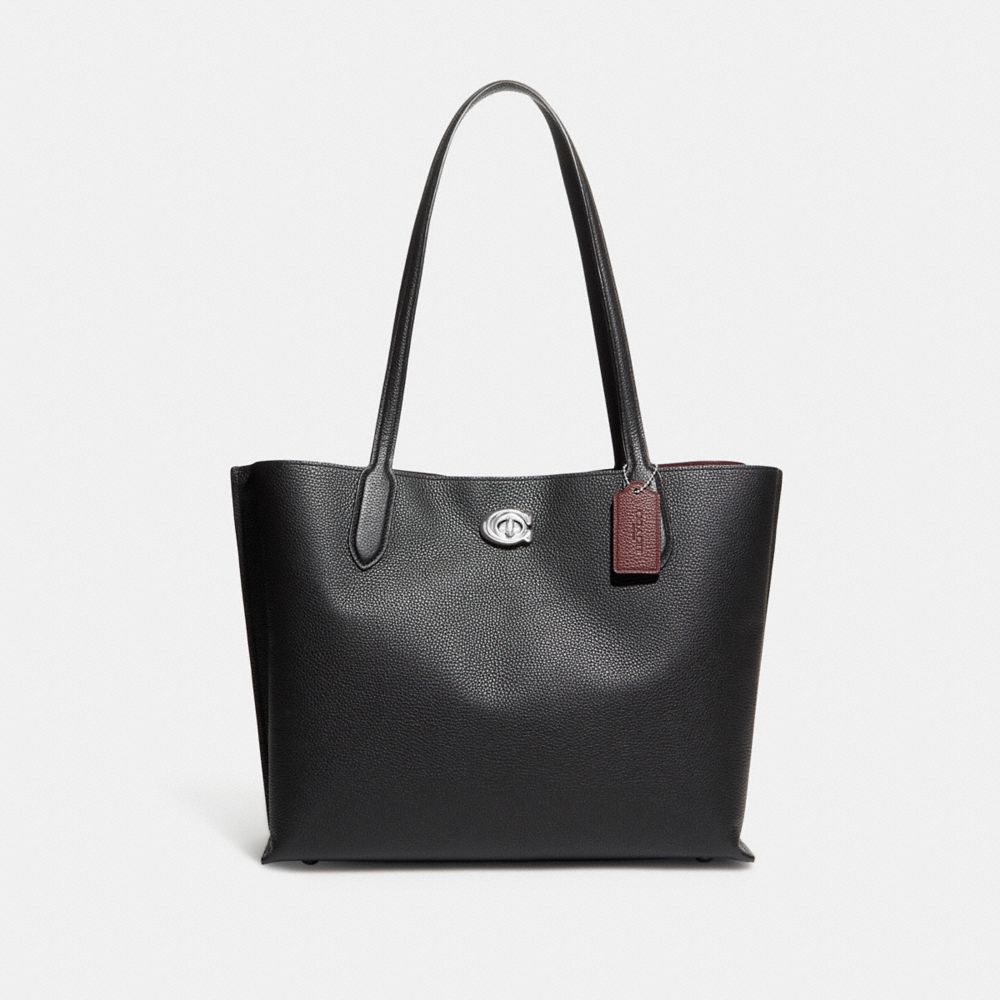 COACH®,WILLOW TOTE BAG,Refined Pebble Leather,Large,Silver/Black,Front View
