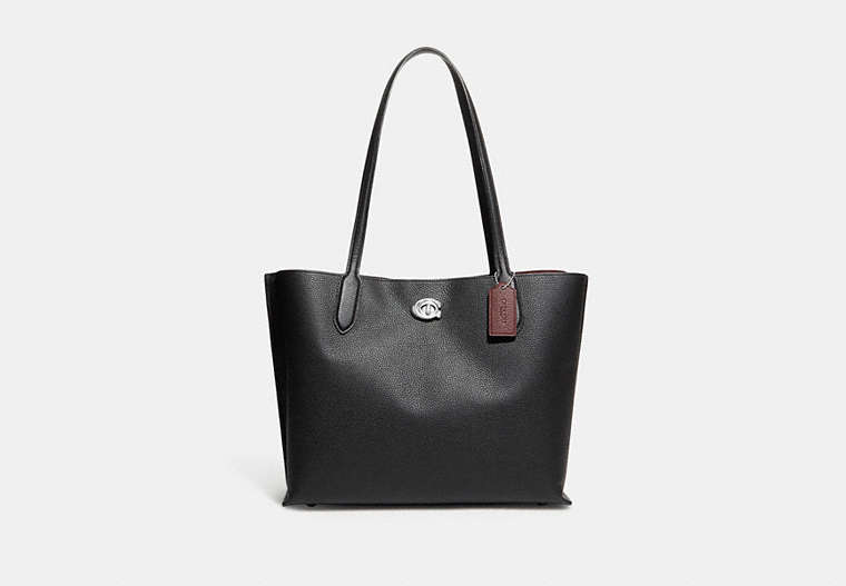 COACH®,WILLOW TOTE,Pebble Leather,Large,Silver/Black,Front View