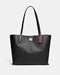COACH®,WILLOW TOTE,Pebble Leather,Large,Silver/Black,Front View