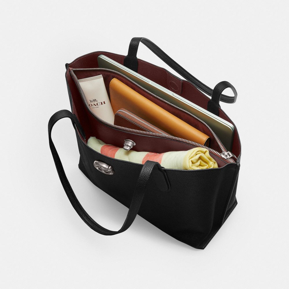 COACH®,Willow Tote Bag,Leather,Tote,Metal,Logo,Casual,Black,Inside View,Top View