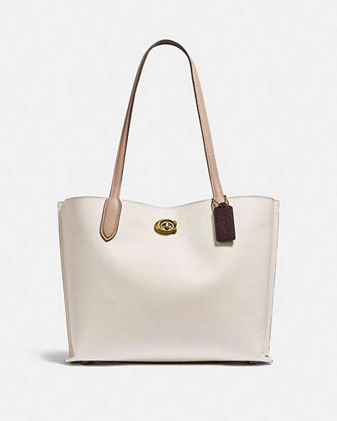 COACH®,WILLOW TOTE BAG IN COLORBLOCK,Large,Brass/Chalk Multi,Front View