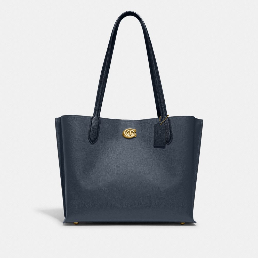 COACH®,WILLOW TOTE BAG IN COLORBLOCK,Refined Pebble Leather,Large,Brass/Denim,Front View