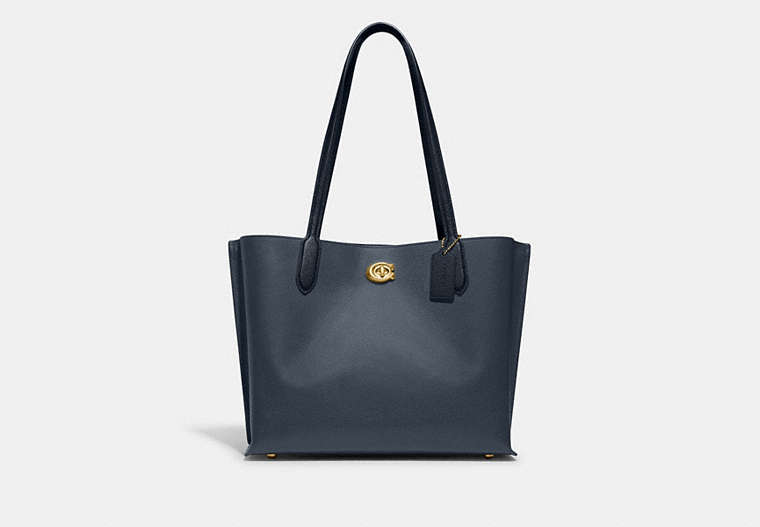 COACH®,WILLOW TOTE IN COLORBLOCK,Pebble Leather,Large,Brass/Denim,Front View