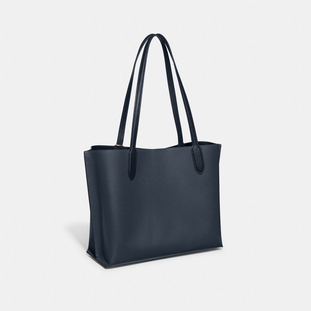 COACH®,WILLOW TOTE BAG IN COLORBLOCK,Refined Pebble Leather,Large,Brass/Denim,Angle View