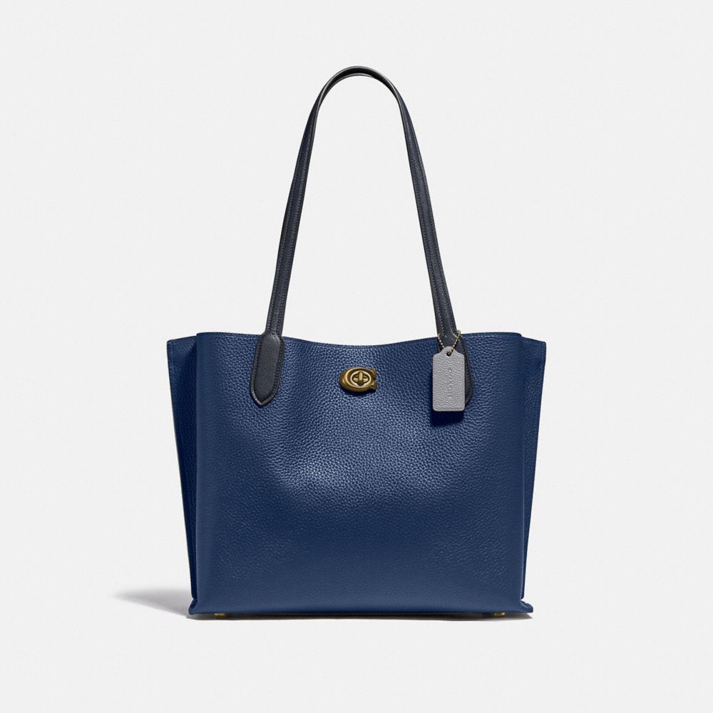 COACH®,Willow Tote Bag In Colorblock With Signature Canvas Interior,Leather,Tote,PVC,Logo,Metal,Gold Metal,Casual,,Front View