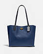 COACH®,WILLOW TOTE IN COLORBLOCK WITH SIGNATURE CANVAS INTERIOR,Pebble Leather,Large,Brass/Deep Blue Multi,Front View