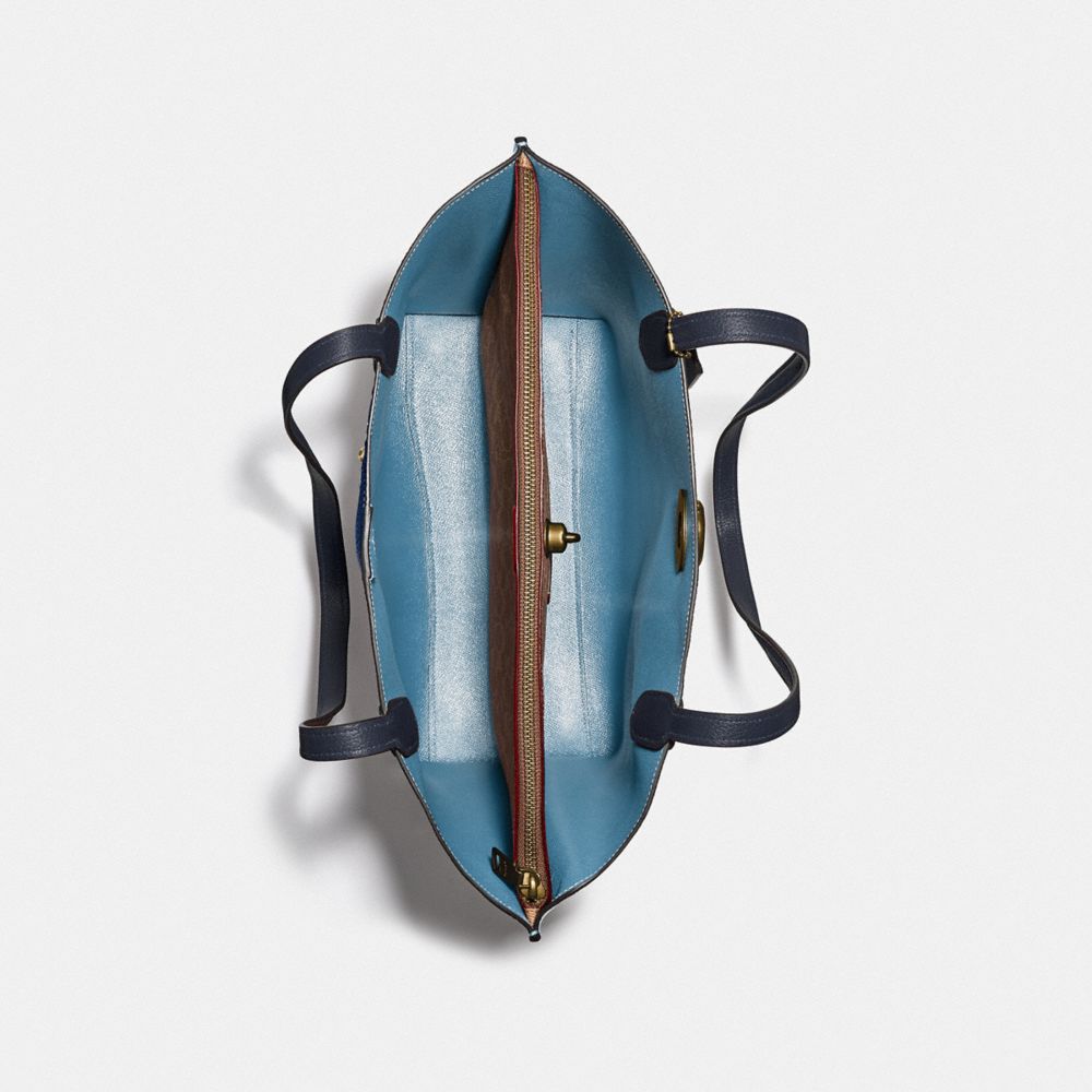COACH®,Willow Tote Bag In Colorblock With Signature Canvas Interior,Leather,Tote,PVC,Logo,Metal,Gold Metal,Casual,,Inside View,Top View