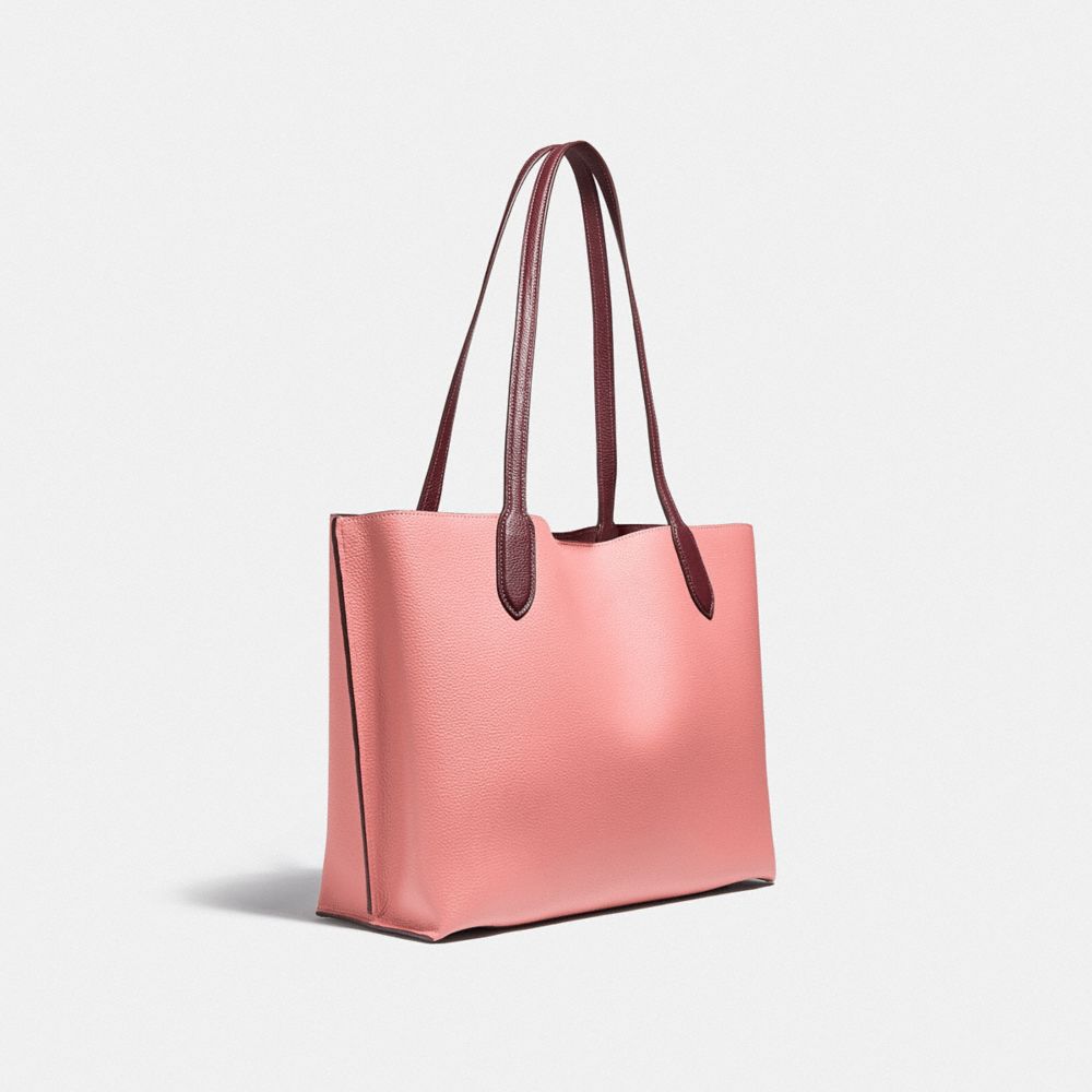 COACH®,CABAS WILLOW COLOR-BLOCK AVEC INTÉRIEUR EN TOILE EXCLUSIVE,Cuir galet,Laiton/Rose bonbon Multi,Angle View