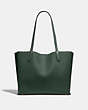 COACH®,WILLOW TOTE BAG IN COLORBLOCK WITH SIGNATURE CANVAS INTERIOR,Pebble Leather,Large,Brass/Amazon Green Multi,Back View