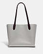 COACH®,WILLOW TOTE BAG IN COLORBLOCK WITH SIGNATURE CANVAS INTERIOR,Pebble Leather,Large,Brass/Dove Grey Multi,Back View