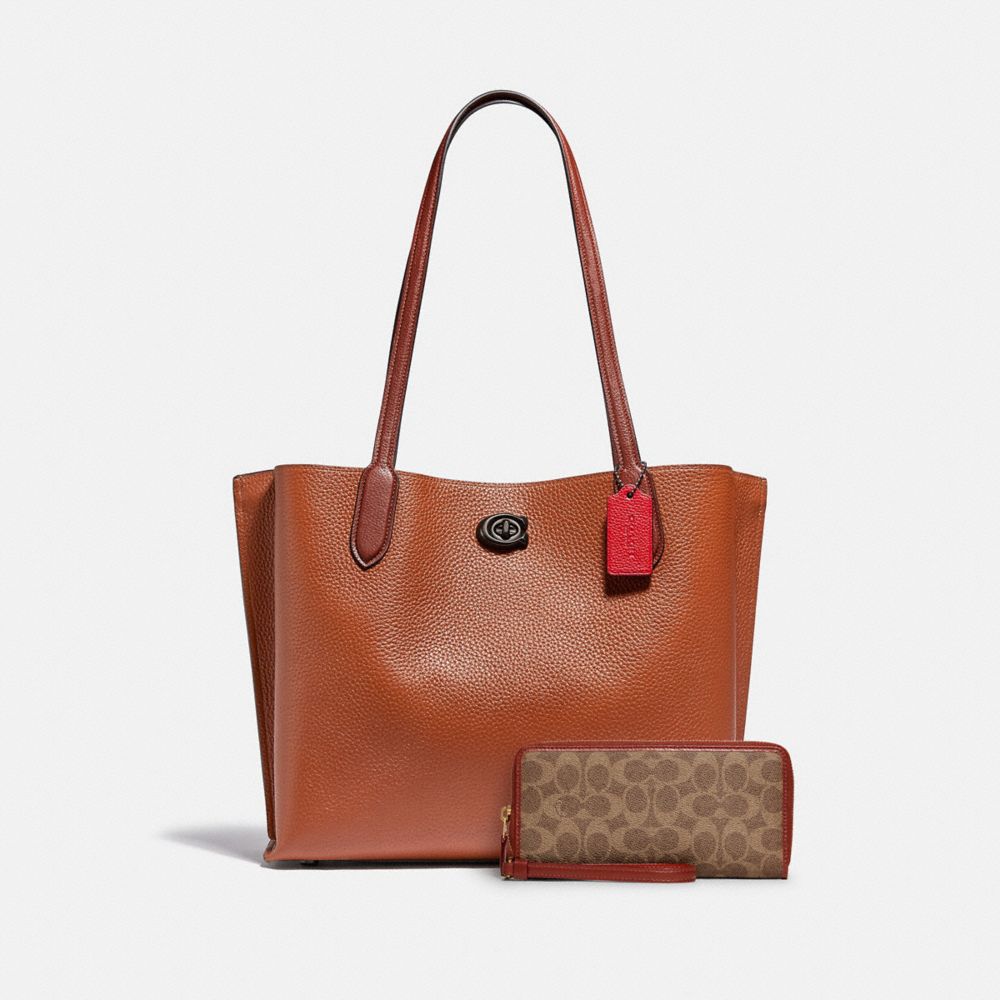 COACH®,Willow Tote In Colorblock With Signature Canvas Interior & Continental Wallet In Signature Canvas,
