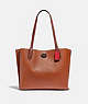 COACH®,WILLOW TOTE IN COLORBLOCK WITH SIGNATURE CANVAS INTERIOR,Pebble Leather,Large,Pewter/1941 Saddle Multi,Front View