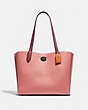 COACH®,WILLOW TOTE BAG IN COLORBLOCK WITH SIGNATURE CANVAS INTERIOR,Pebble Leather,Large,Pewter/Vintage Pink Multi,Front View