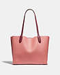 COACH®,WILLOW TOTE BAG IN COLORBLOCK WITH SIGNATURE CANVAS INTERIOR,Pebble Leather,Large,Pewter/Vintage Pink Multi,Back View