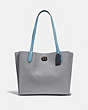 COACH®,WILLOW TOTE BAG IN COLORBLOCK WITH SIGNATURE CANVAS INTERIOR,Pebble Leather,Large,Pewter/Granite Multi,Front View