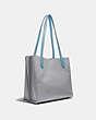 COACH®,WILLOW TOTE BAG IN COLORBLOCK WITH SIGNATURE CANVAS INTERIOR,Pebble Leather,Large,Pewter/Granite Multi,Angle View